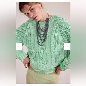 Free People Frankie Cable Knit Sweater XS Color: Patina Green NWT